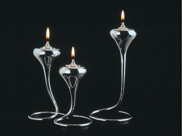 3 olielampjes, zilver